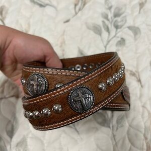 Cavenders Brown Leather Studded Belt (no buckle)
